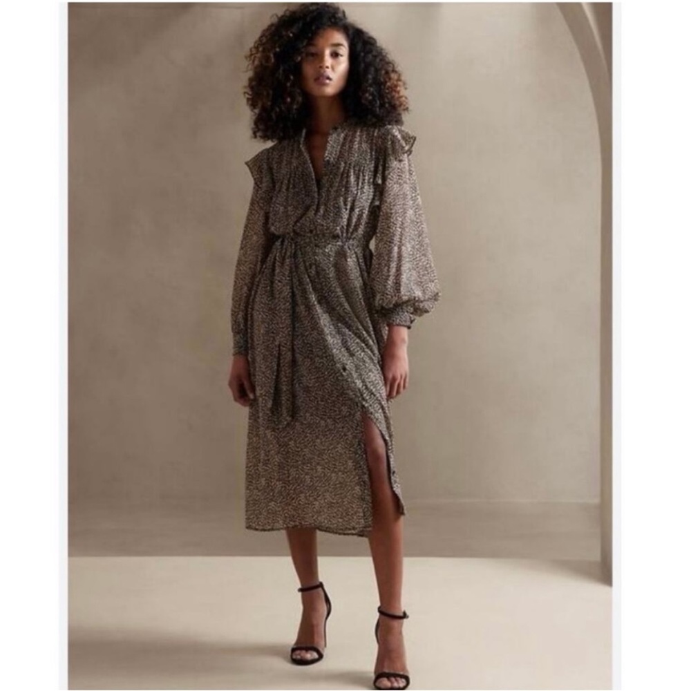 Banana Republic Factory Flutter Midi Shirt Dress Black Print